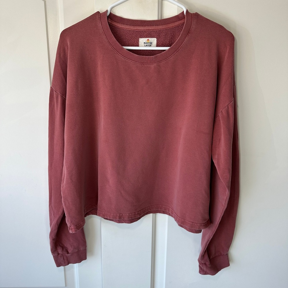 Marine Layer Tate Crop Sweatshirt Red Ochre Muted‎ Comfy Modal Cotton Womens XL - Picture 2 of 5